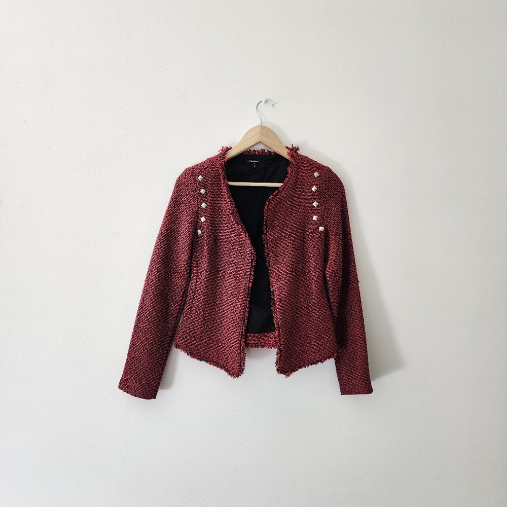 Monteau | Dark Red Tweed Blazer with Studded Detail
